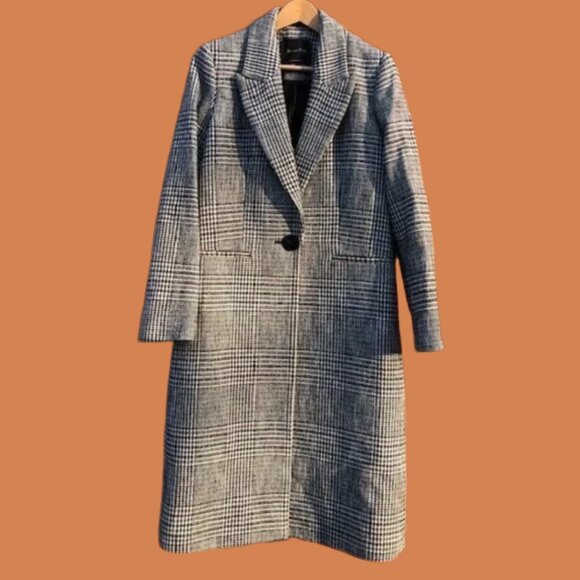 Massimo Dutti Plaid Wool Coat | Longline Check Overcoat - Picture 1 of 6